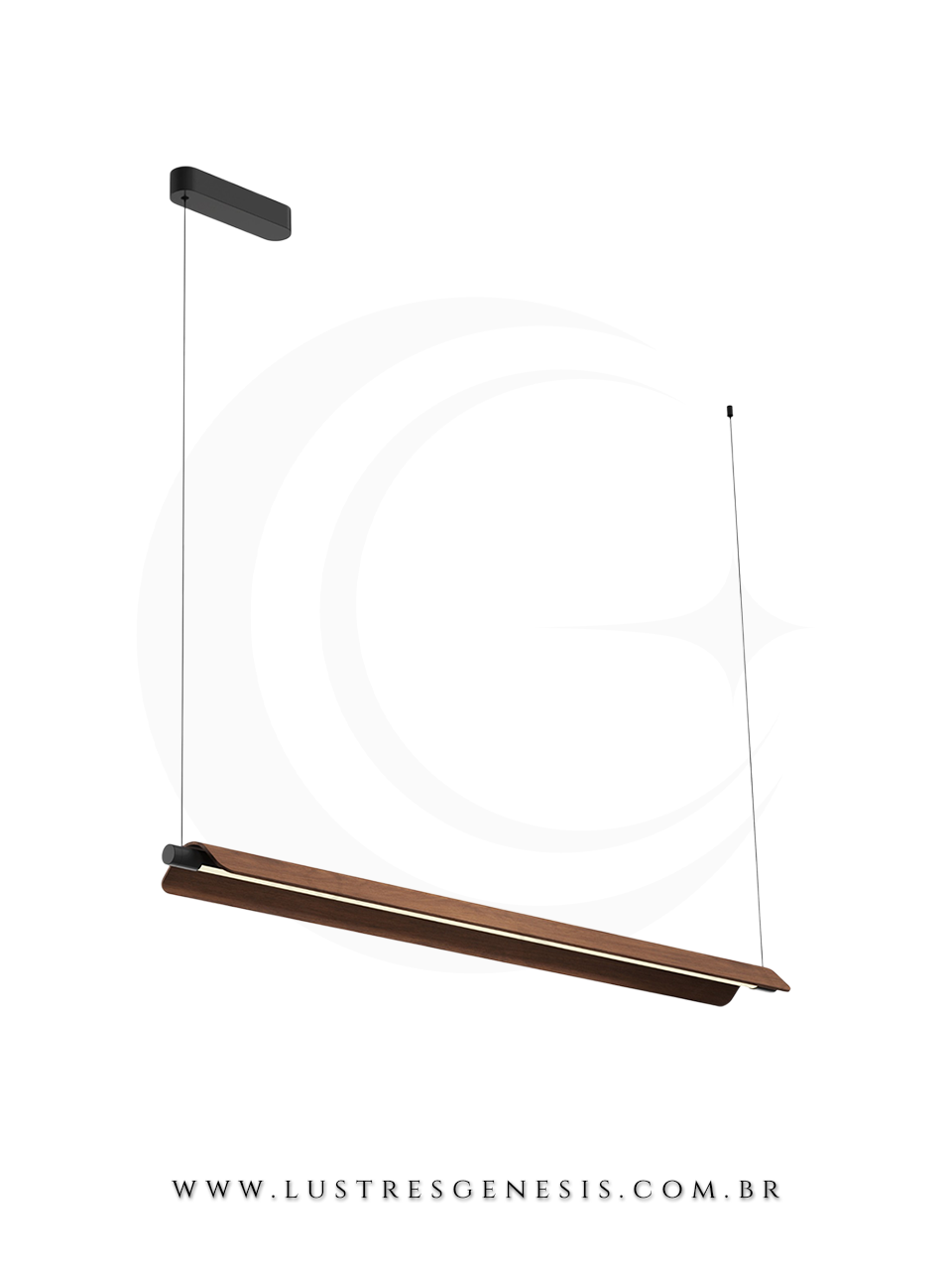 Lumin&aacute;ria Pendente Linear Madeira 128cm Retangular para Sala de Jantar e &Aacute;rea Gourmet 